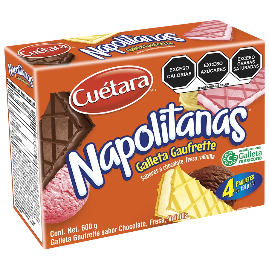 Galletas Cuetara Napolitanas Chocolate, Fresa, Vainilla 4 pq
