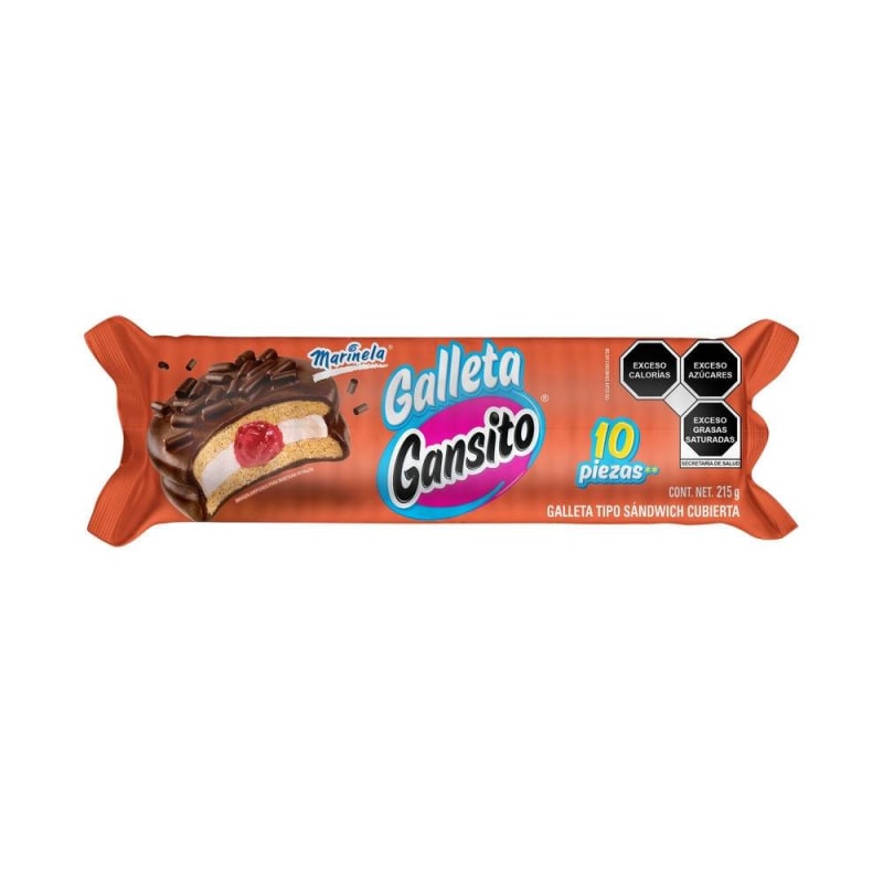 Galletas Gansito Marinela tipo Sándwich Cubierta de Chocolate 21.5gr 10pz