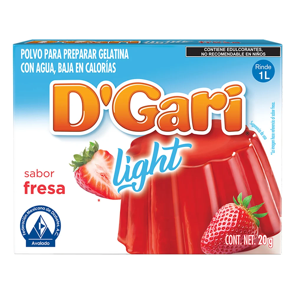 Gelatina D'Gari Light Fresa en Polvo para Agua 20gr