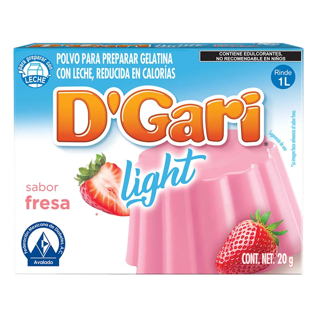 Gelatina D'Gari Light Fresa en Polvo para Leche 20gr