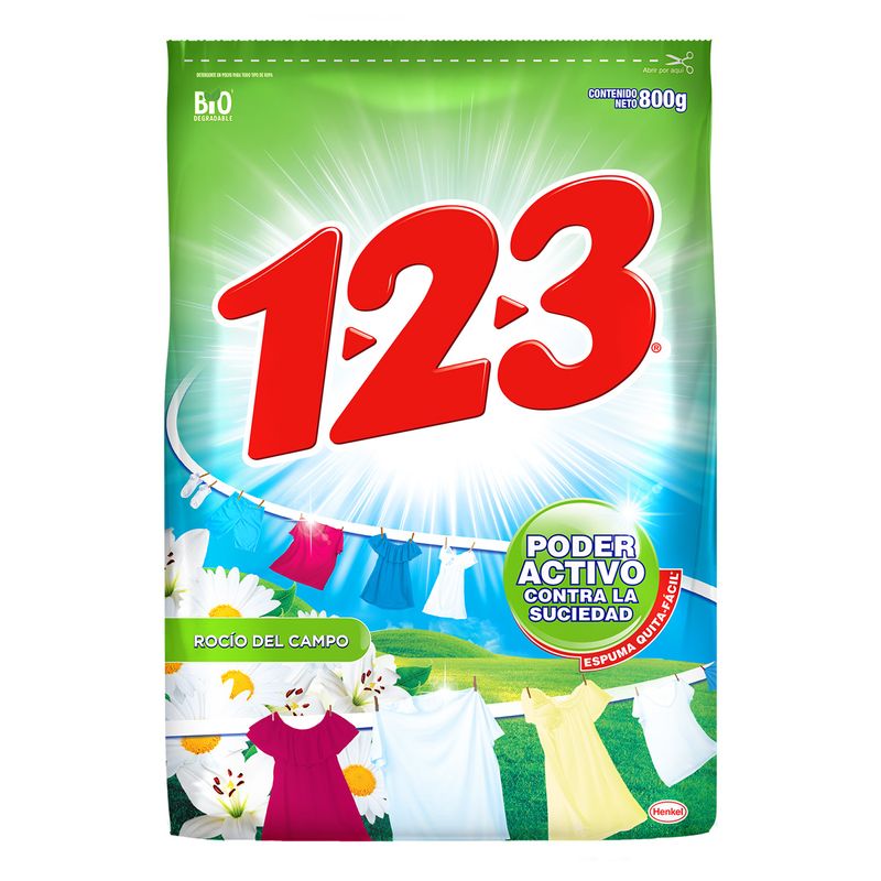 Detergente 1-2-3 Rocío del Campo 800gr