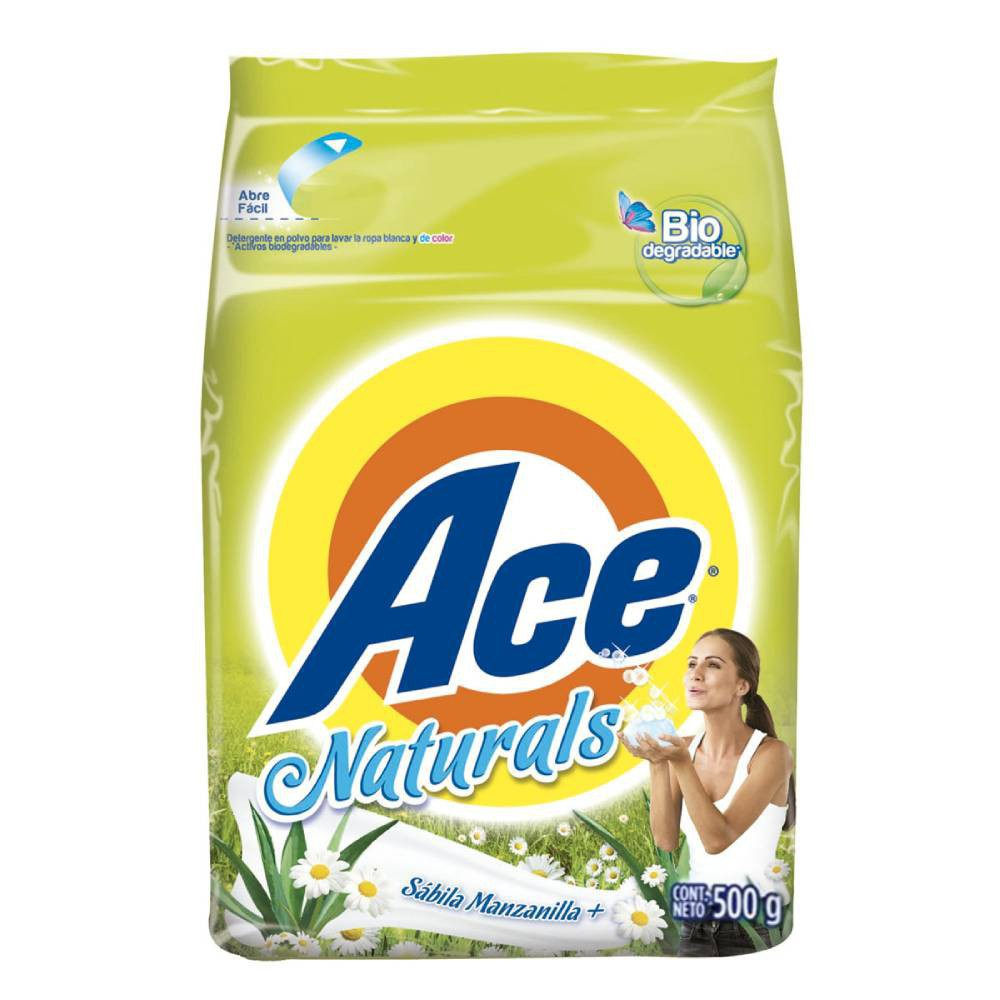 Detergente Ace Naturals Sábila Manzanilla en Polvo 500gr