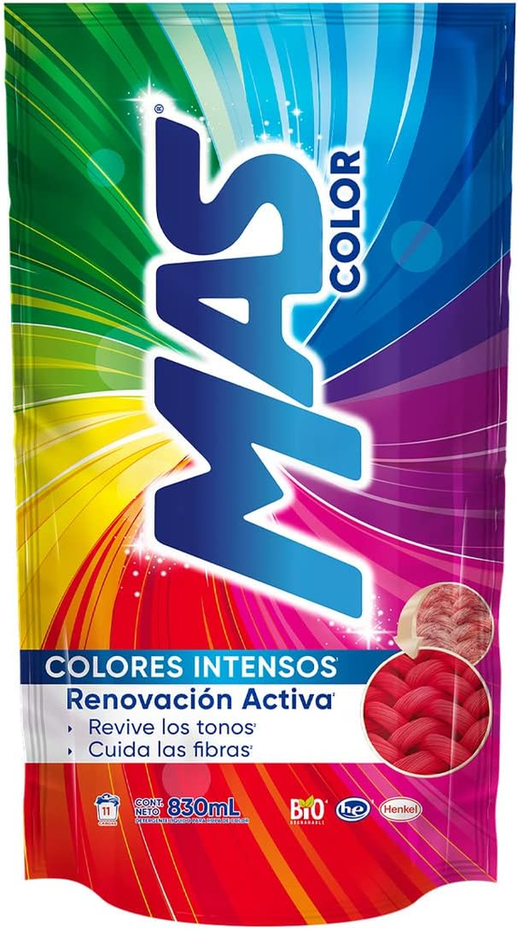 Detergente Mas Color Líquido Econopack 830ml