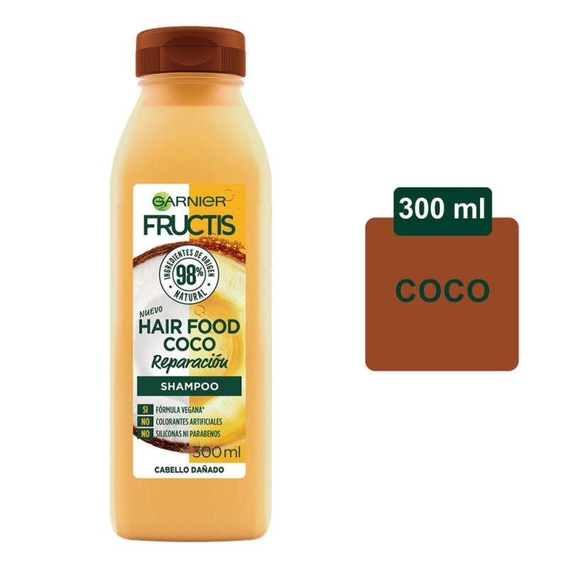 Shampoo Fructis Garnier Hair Food Coco Reparación Cabello Dañado 300ml