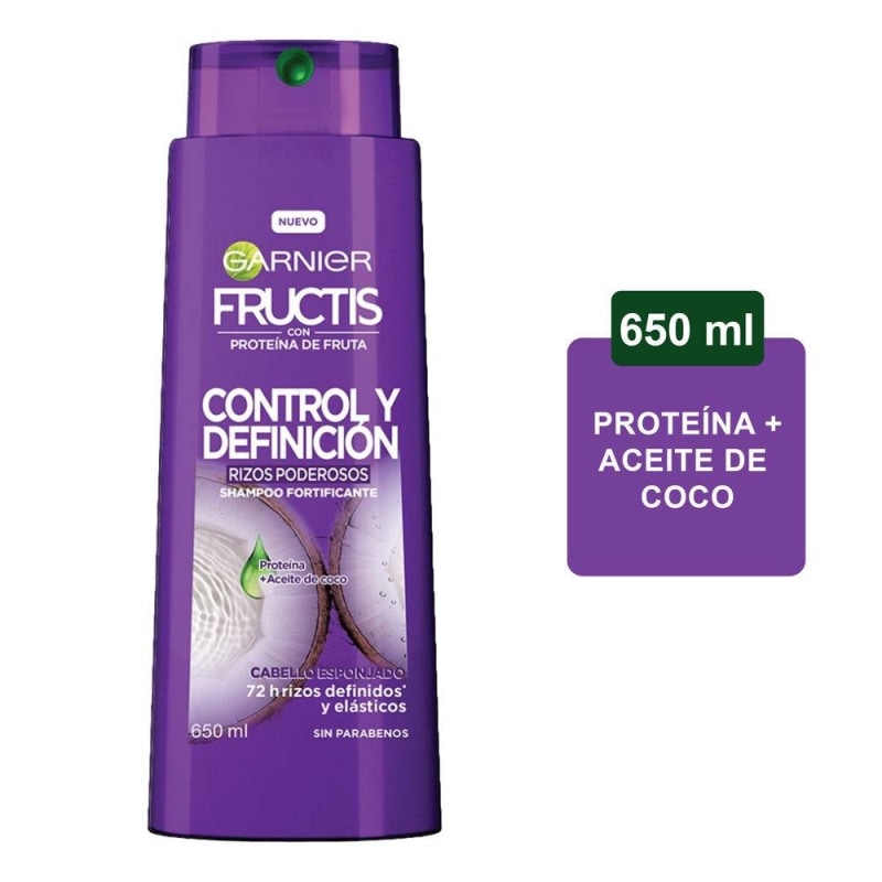 Shampoo Fructis Garnier con Proteína de Fruta Rizos POderosos Proteína + Aceite de Coco 650ml
