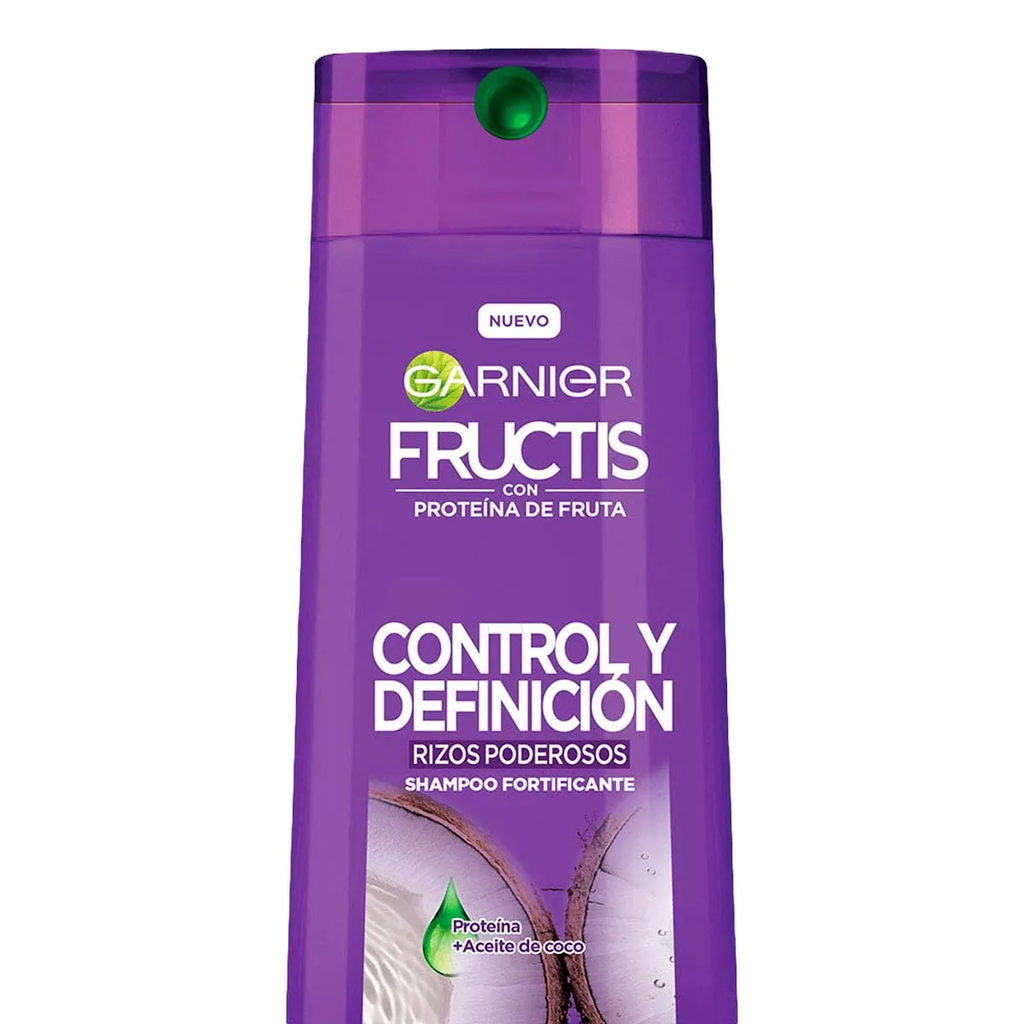 Shampoo Fructis Garnier con Proteína de Fruta Rizos Poderosos Control y Definición Proteína + Aceite de Coco 350ml