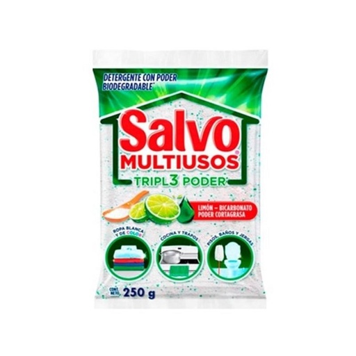 [SALVO TRIPL3 250GR] Detergente Salvo Tripl3 Poder Multiusos Limón Bicarbonato en Polvo 250gr