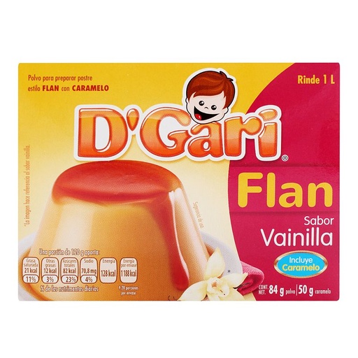 [D'GARI FLAN 84GR + CARMELO 50GR] Flan D'Gari Vainilla en Polvo 84gr + Caramelo Líquido 50gr