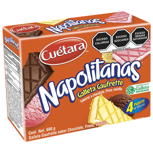 [NAPOLITANAS CHOCOLATE, FRESA, VAINILLA CUETARA 4PZ] Galletas Cuetara Napolitanas Chocolate, Fresa, Vainilla 4 pq