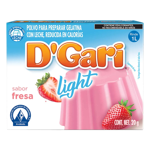 [D'GARI LIGHT FRESA LECHE 20GR] Gelatina D'Gari Light Fresa en Polvo para Leche 20gr