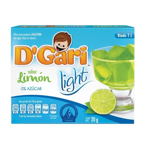 [D'GARI LIGHT LIMON 20GR] Gelatina D'Gari Light Limon en Polvo para Agua 20gr