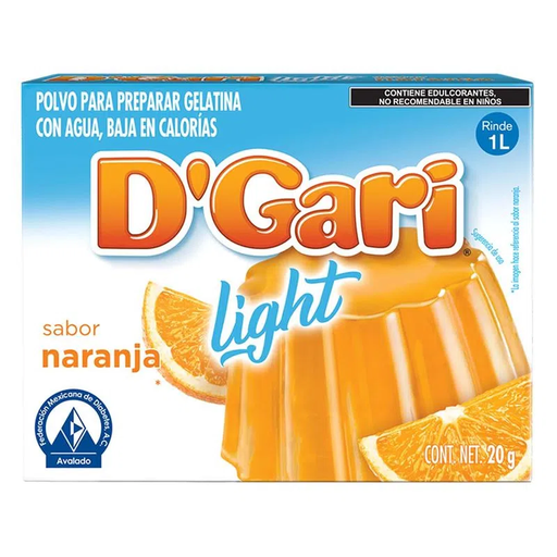 [D'GARI LIGHT NARANJA 20GR] Gelatina D'Gari Light Naranja en Polvo para Agua 20gr