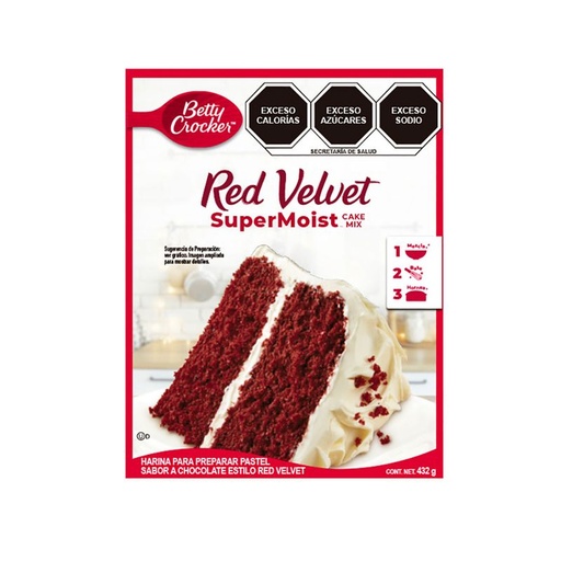 [HARINA BETTY CROCKER P/PASTEL RED VELVET 432GR] Harina Betty Crocker para Preparar Pastel Red Velvet 432gr