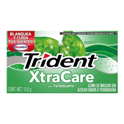[TRIDENT XTRACARE YERBABUENA 12PZ] Chicle Trident XtraCare Yerbabuena sin Azúcar 13.6gr