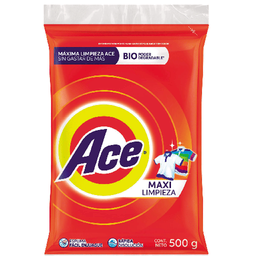 [ACE 500GR] Detergente Ace Máxima Limpieza Bio Degradable en Polvo 500gr