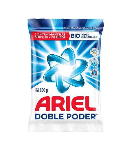 [ARIEL DOBLE PODER 850GR] Detergente Ariel Doble Poder en Polvo 850gr