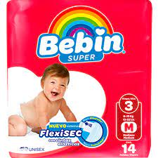 [BEBIN SUPER TALLA MED #3 14PZ] Pañales Bebin Super Talla Mediano #3 14pz