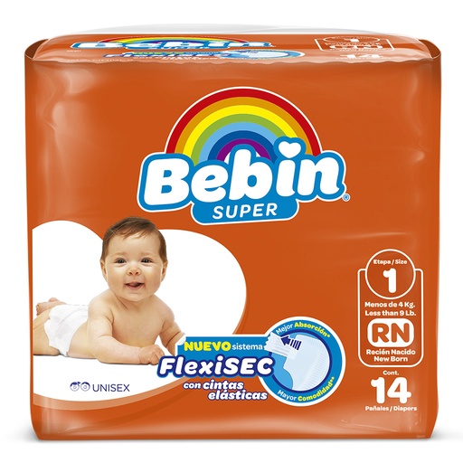 [BEBIN RECIEN NACIDO SUPER TALLA #1 14PZ] Pañales Bebin Super Talla Recien Nacido #1 14pz
