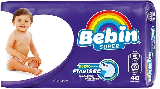[BEBIN SUPER TALLA EXTRA GDE #5 14PZ] Pañales Bebin Super talla Extra Grande #5 14pz