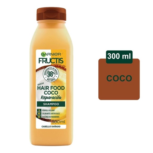 [FRUCTIS GARNIER REPARACIÓN 300ML] Shampoo Fructis Garnier Hair Food Coco Reparación Cabello Dañado 300ml