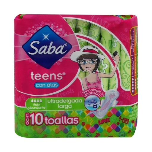 [TOALLAS HÚMEDAS TEENS CON ALAS SABA 10PZ] Toallas Húmedas Teens con Alas Saba 10pz